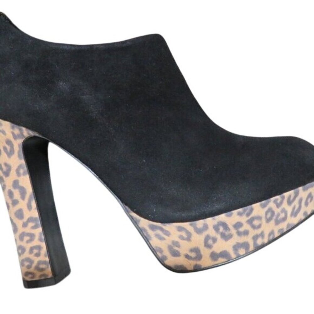 Envy Riva Black Italian Suede w/ leopard print chunky heel & platform booties 9 - Picture 8 of 16
